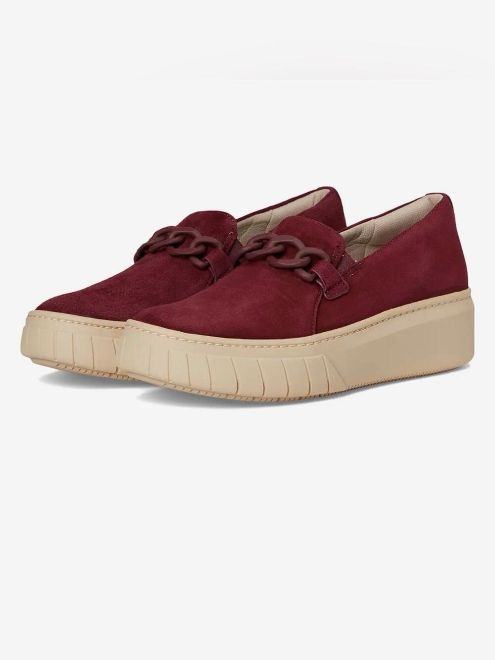 Naturalizer Daphne Platform Slip-On Sneakers Cranberry Red Suede Chain 7.5W